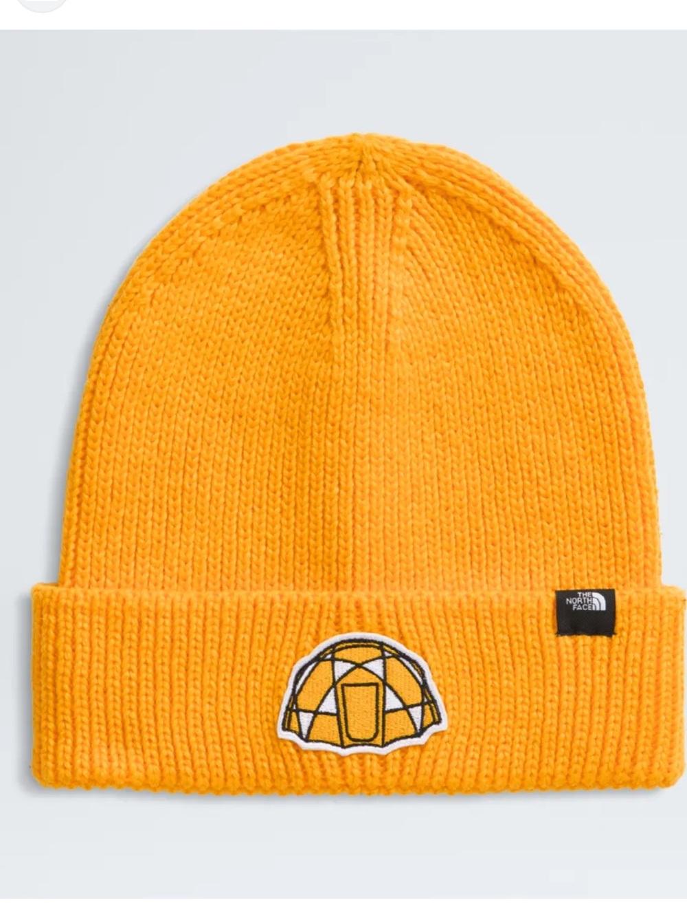 The North Face TNF Logo Box Cuffed Knit Beanie Summit Gold Icon Tent Patch-OS